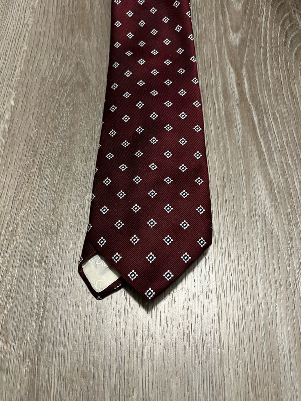 Dior Men's Wine Red Tie with White Geometric Motifs